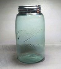 1900-10 Triple L Blue Ball Quart Mason Jar #3 W Zinc Ball Lid #18 Rare Condition