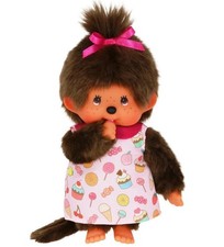 8" Monchhichi Brown Girl - in Pop N Candy Dress with Pink Ponytail