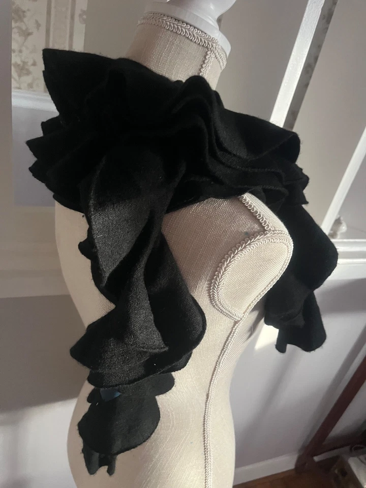 Ralph Lauren 100 % cachemir con volantes bufanda negra 6 pies de largo Foto 4 de 4