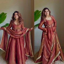 Attractive Cosmos Silk Anarkali Suit With Koti  Dupatta For Wedding Wear