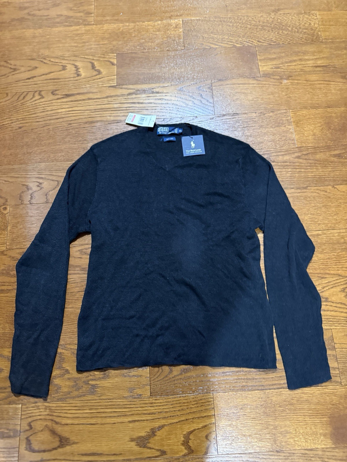Polo Ralph Lauren XL Black 100% Linen Crewneck Sweater NWT