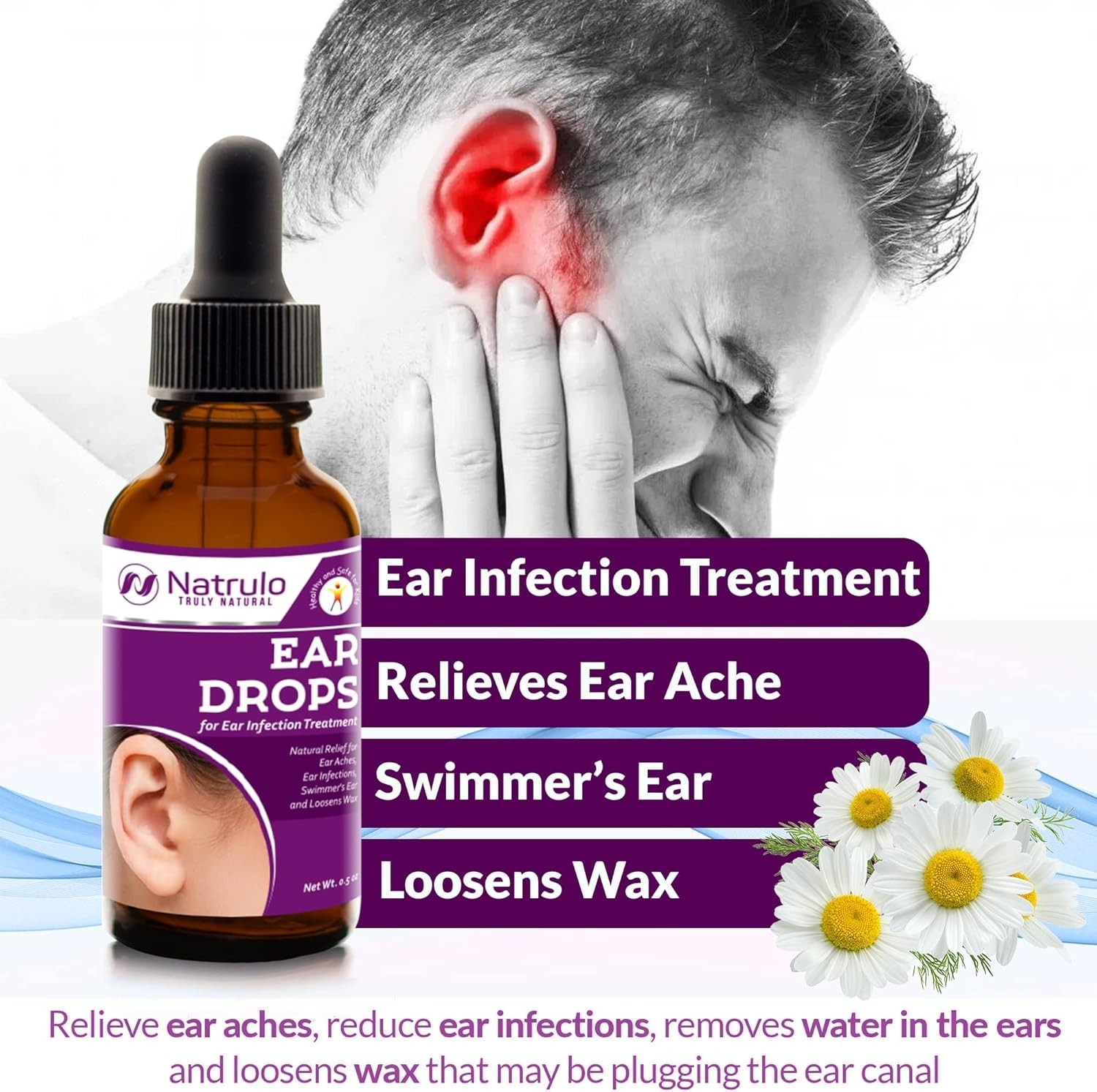 Natrulo Natural Ear Drops for Ear Infection Treatment - Homeopathic, Herbal