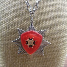 Vintage Heraldic Necklace Shield Pendant Maltese Cross Under Lucite 25 Inch