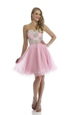 Prom Dress Pink Strapless Sweetheart Beaded Sequin Tulle Cocktail Formal Size 10