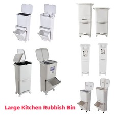 Kitchen Rubbish Waste Bin Recycling Dual Multi Compartment Pedal Dustbins Wheels