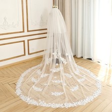 2 Layer Sunflower Wedding Veil, Ivory Bridal Veil, Chapel Veil