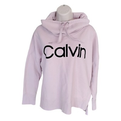 Calvin Klein Performance Pink Funnel Neck Pullover Velvet Spellout Logo Medium