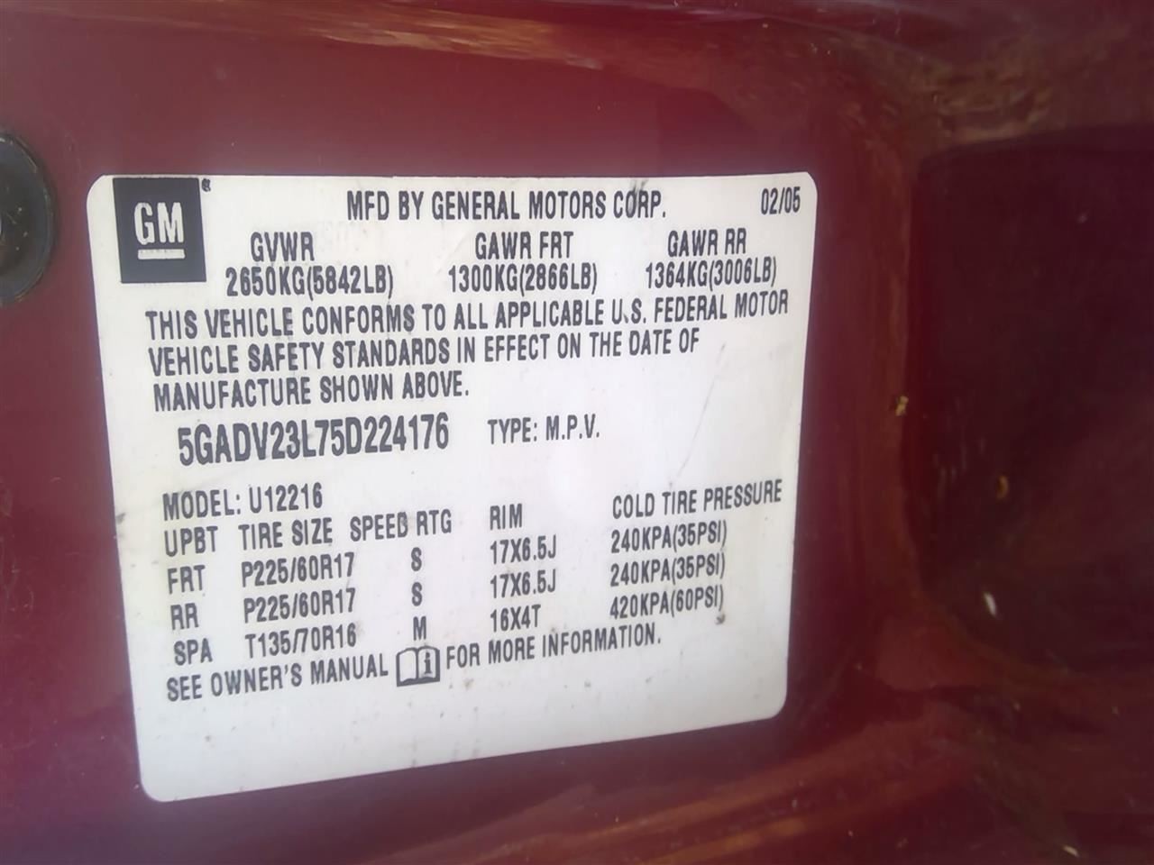 Fuel Tank SV6 Extended Wb 121" VIN V 5th Digit Fits 05-09 MONTANA 3615456 thumbnail 2