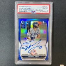 2023 Bowman Spencer Jones Chrome Prospects 1st Auto Blue Refractor /150 PSA 10