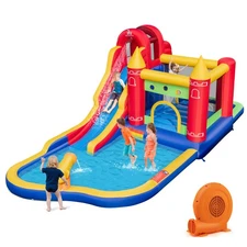 Inflatable Bounce House Water Park Indoor/Outdoor with 680W Blower, Splash Pool