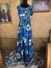 Vintage Royal Hawaiian Maxi Barkcloth Aloha Dress w1258