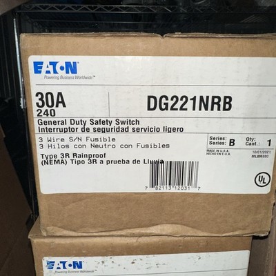 Eaton DG221NRB General Duty Fusible Safety Switch 30A 3Wire 240V Rainproof 3R
