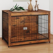 32in Wooden Dog Crate Furniture with Secure Lock for Medium Dogs