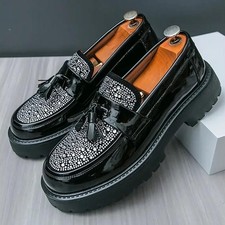 Men's Rhinestone Tassels Faux Leather Loafers Casual Party Dress Nightclub Shoes