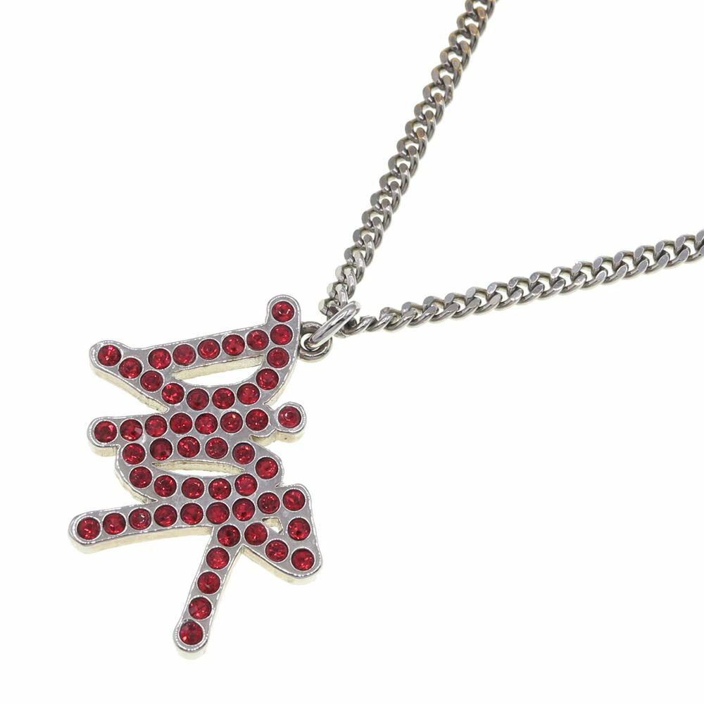DIOR Necklace Stussy Collaboration N1386HOMMT Red Silver Hardware Metal Rhinesto