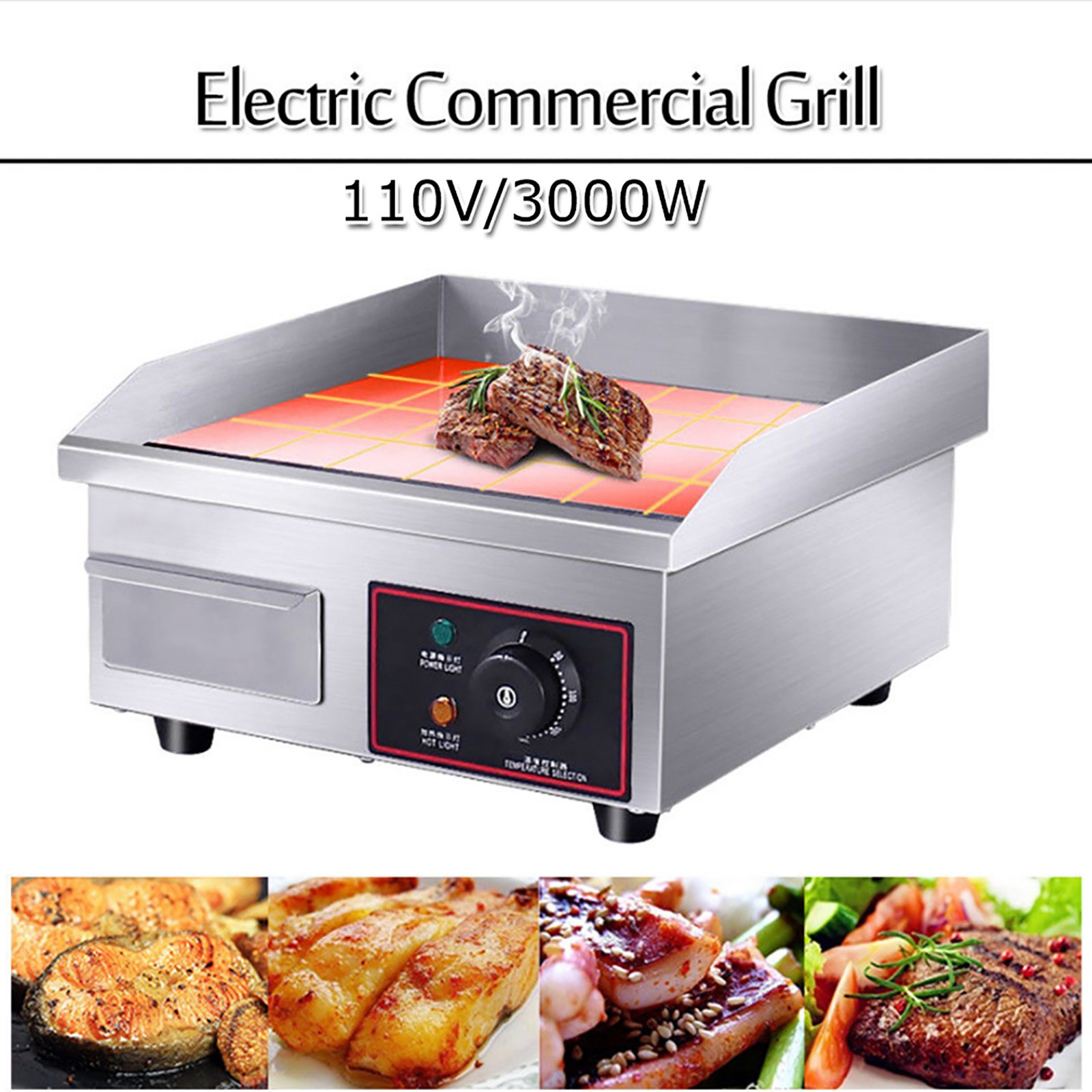 Stainless Steel Electric Griddle Countertop Hot Plate Commercial BBQ Grill UT