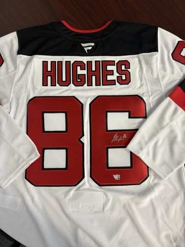 Jack Hughes Autographed New Jersey Devils Hockey Jersey White #86 Fanatics COA