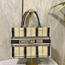 Pre-Owned Christian Dior Canvas Tote Bag 36x26 cm, Cream & Black Striped