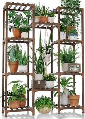Bamworld Plant Stand Indoor Outdoor Tall Shelf for Multiple Brown 
