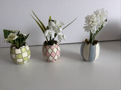 MacKenzie Childs Pastel Egg Flowers Bouquet Set of Three New no Box