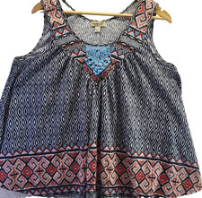 One World Tank Top Womens XL Geometric Crochet Neck Pullover Sleeveless Shirt
