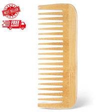 Bamboo Wide Tooth Comb, Natural Bamboo Hair Detangling Comb Anti-Static Hair Bru