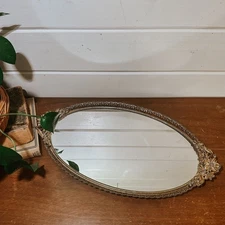 Vintage Floral Mirrored Vanity Tray | Antique Vanity Decor