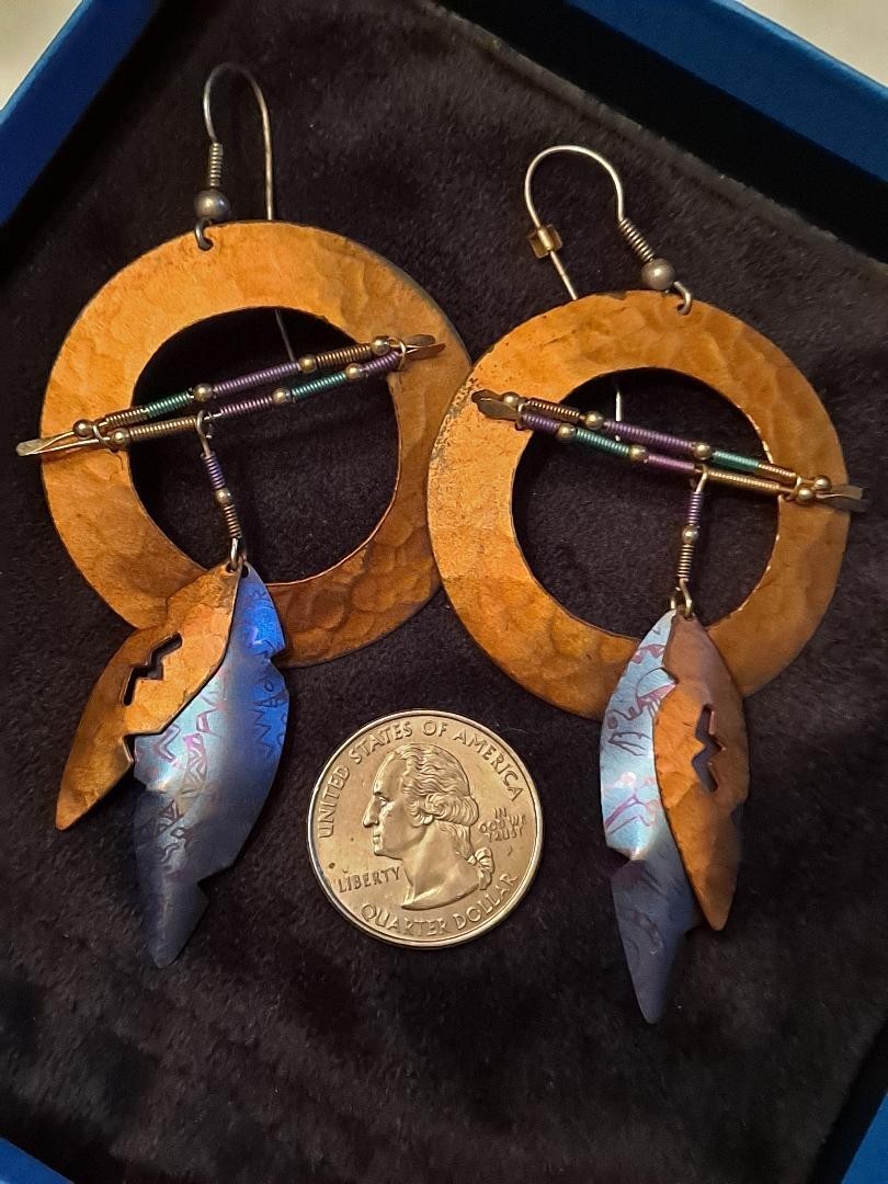 Artisan dangle copper hook earrings - image 1