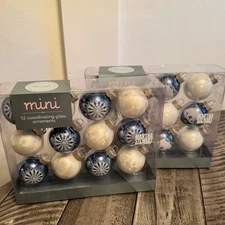 Martha Stewart Mini First Snow Ball Blue Silver Christmas Balls Ornaments New
