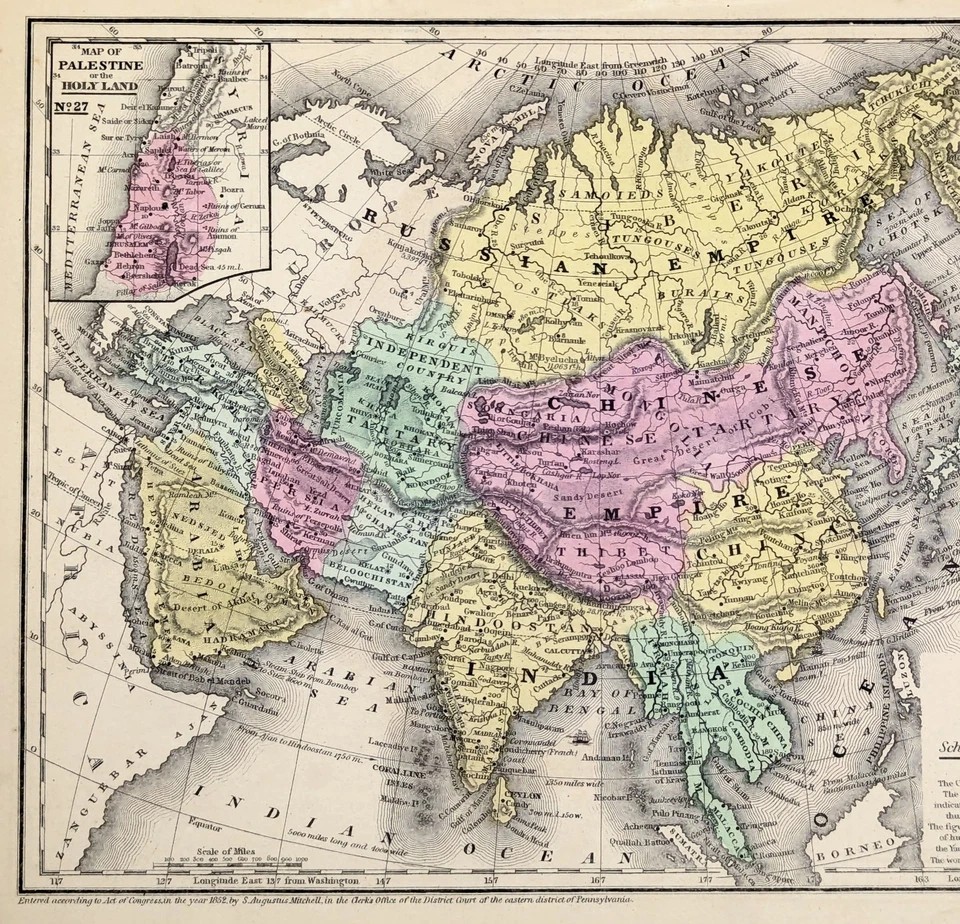 ANTIQUE  1852  ASIA Map ORIGINAL  (10X8)  HINDOOSTAN - PERSIA - RUSSIAN EMPIRE - Image 2 of 3