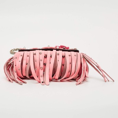 Coach Dinky Wild Tea Roses and Fringe Pink Leather Crossbody Bag