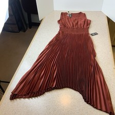 Express Pleated Sleeveless Smocked Burnt Brown Satin Midi Dress Women’s S NWT