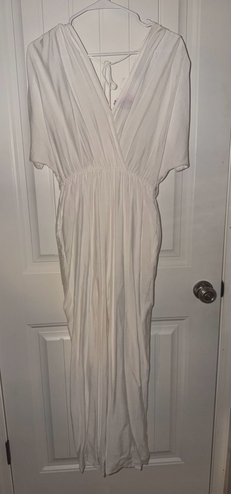 Dainty Hooligan White V-Neck Batwing Sleeve Maxi Dress with Tie Back