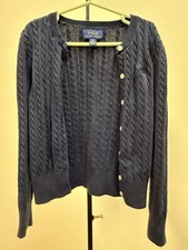 Polo by Ralph Lauren Girls Navy Blue Cable Knit Cardigan Size 6X
