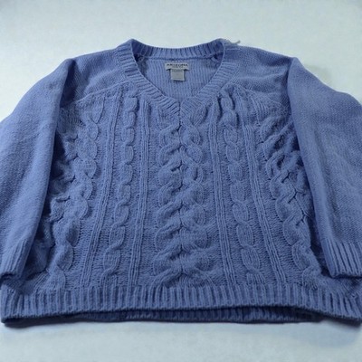 Arizona Jean Co Blue Cable Knit V-Neck Sweater Women s Small