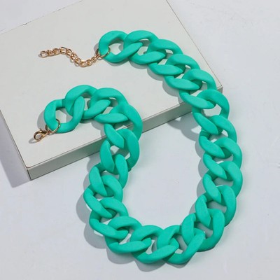 Acrylic Wide Link Necklace Colorful Matte Chunky Collar Chain Jewelry Wear