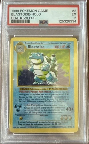 Blastoise Base Set 002/102 Shadowless Unlimited Edition Holo PSA 5