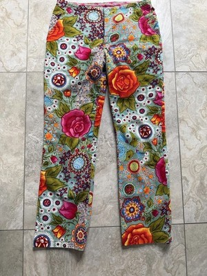 Oilily Womens Velvet Floral Multicolor Pants Size 38 Gorgeous Great Condition