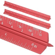 2 Pcs 7 Inch Imperial Architectural Triangular Scale Ruler Small Scale, Red