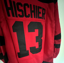 Camiseta roja New Jersey Devils #13 Nico Hischier 2024 Hockey Stadium Series L