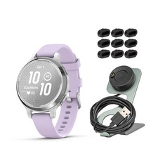 Garmin Lily 2 Active GPS Smartwatch (Silber/Lila Jasmin) Bundle mit Ladung