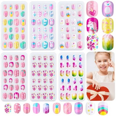 144 Pieces Press on Nails for Kids - Short Acrylic False Nail Tips (Rainbow Sky)