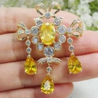 New Elegant Flower Teardrop Woman's Brooch Pin Yellow Zircon Crystal Gifts
