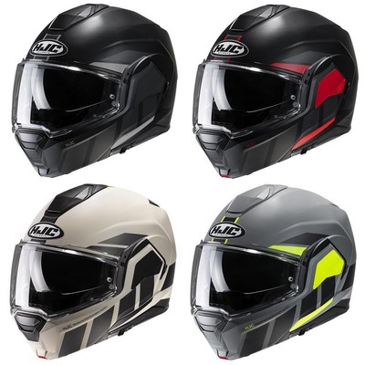HJC I100 Beis Flip Over Flip Front Motorradhelm schwarz grau rot gelb