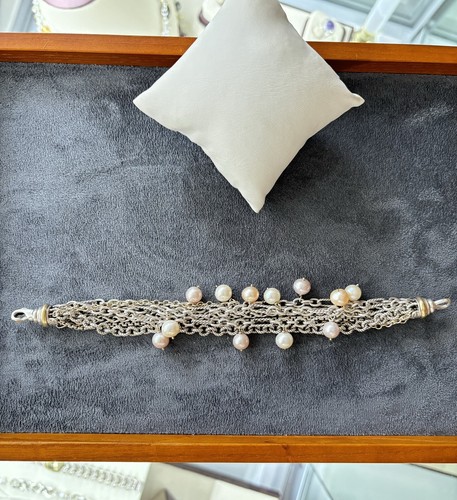 David Yurman 925 & 18k Gold Multi-Strand Pearl Bracelet 7"  - Picture 4 of 9