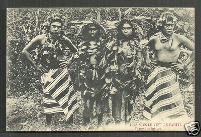 Tahiti native Girl Man Woman Costume Headdress Polynesia ca 1910