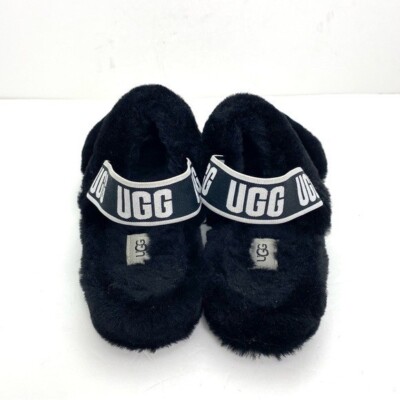 UGG Oh Yeah Fur Double Strap Flat Sandals In Black Women Size 10