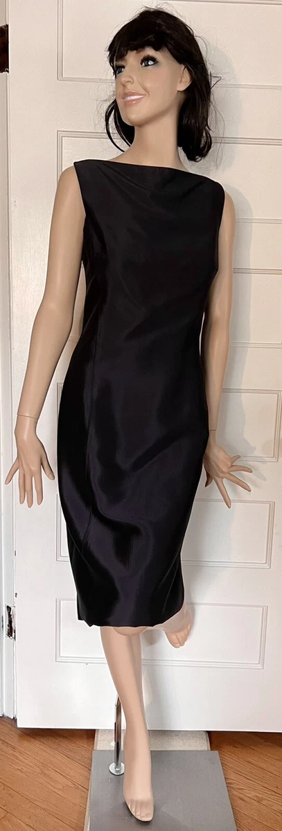 Lida Baday Navy Satin Cocktail Designer Dress Size 8 EUC