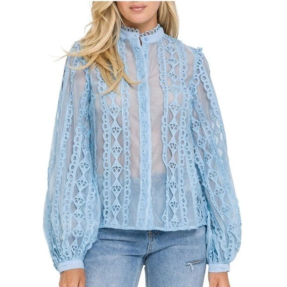 NWOT Endless Rose Lace-Trim Banded-Collar Blouse Sz. S