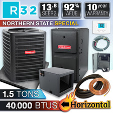 Goodman 1.5 Ton 13.8 SEER2 R32 Air Conditioner & 92% 40K Horizontal Gas Furnace